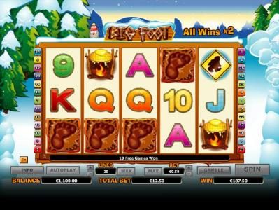 four scatter symbols triggers a $187 jackpot and 10 free games