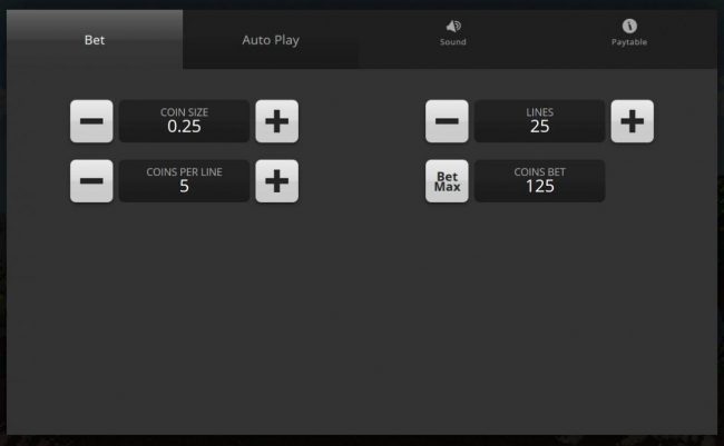 Click on the side menu button to adjust the Lines, Coins per Line or Coin Size.