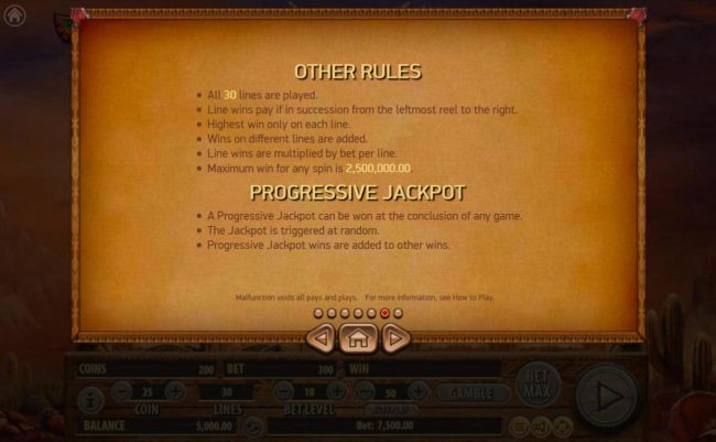 Progressive Jackpot and General Game Rules