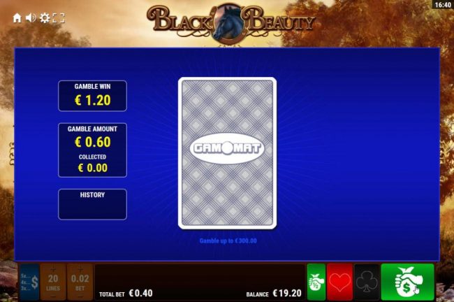 Gamble Feature - To gamble any win press Gamble then select Red or Black