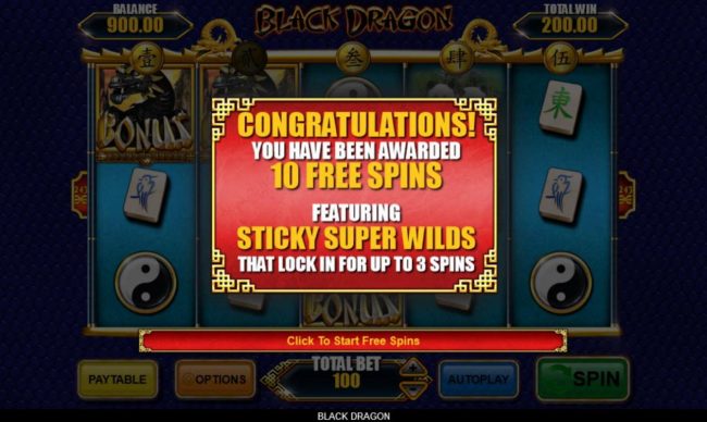 10 free spins awarded