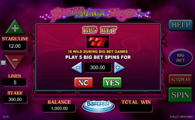 Big Bet - Click the plus or minus button to adjust the bet level.