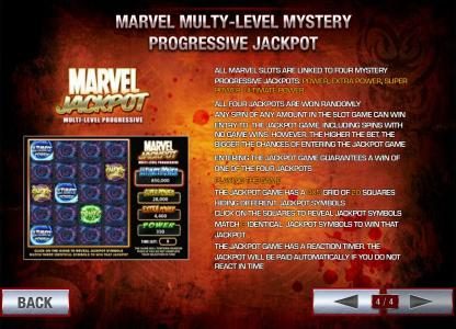 marvel multy-level mytery progressive jackpot. all four jackpots are won randomly