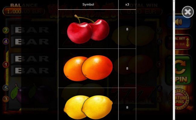 Low value game symbols paytable.