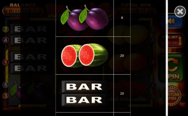 Medium Value Slot Game  Symbols Paytable.