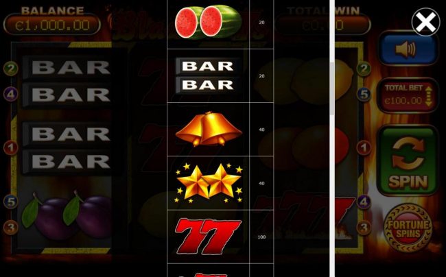 Medium Value Slot Game  Symbols Paytable.