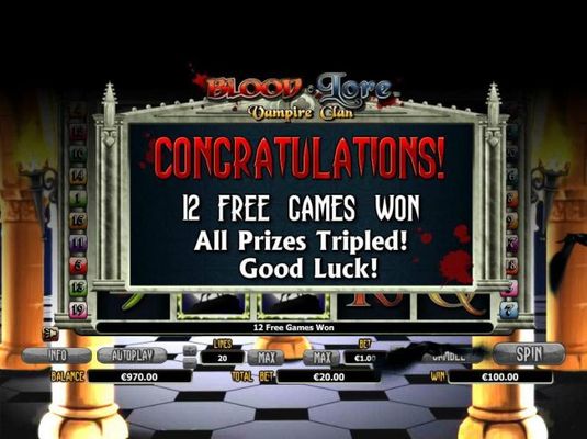 12 free games awarded with all prizes tripled.