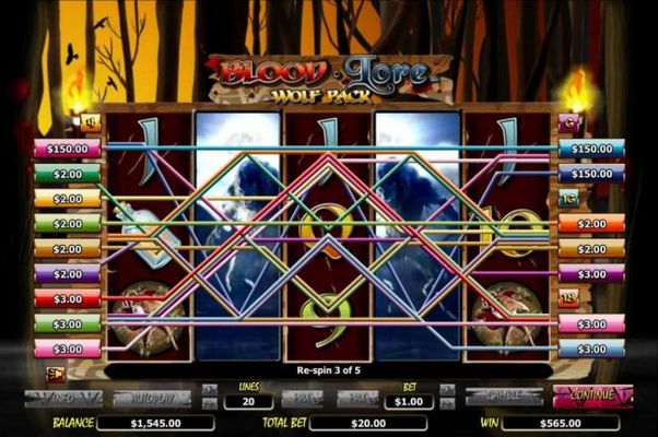 Multiple winning paylines triggers a big win during the Re-Spin feature!