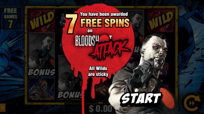 Player has been awarded 7 free spins with sticky wilds
