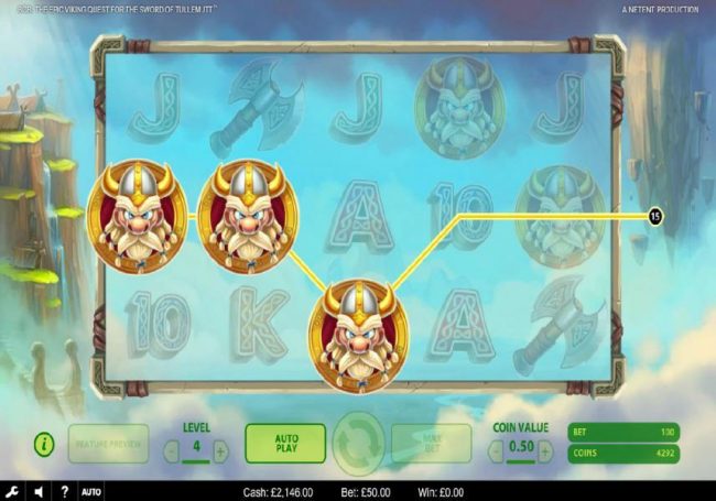 Three Viking warrior bonus symbols on an active payline triggers the Bonus Game feature.