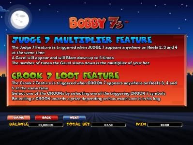 judge 7 multiplier feature and crook 7 loot feature game rules