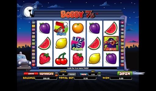 Main game board featuring 5 reels and 25 paylines