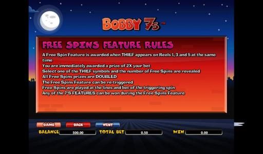 free spins feature rules
