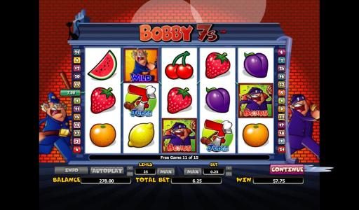 57 coin jackpot awarded during free spin play