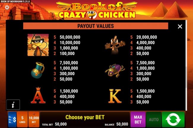 High value slot game symbols paytable