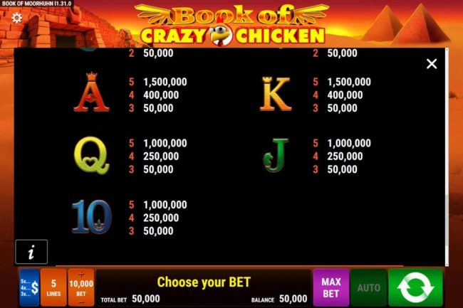 Low value slot game symbols paytable