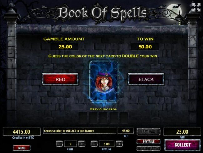 Gamble Feature - To gamble any win press Gamble then select Red or Black.