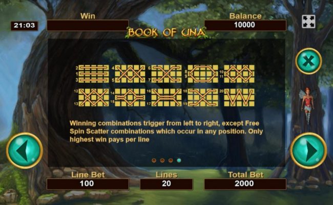 Payline Diagrams 1-20. Winning combinations trigger from left to right, except Free Spin Scatter combinations which occur in any position.