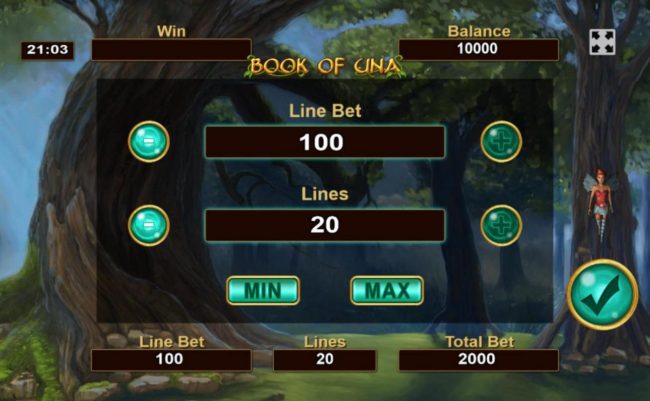 Click on the COIN button to adjust the coin size and numbers of lines played.