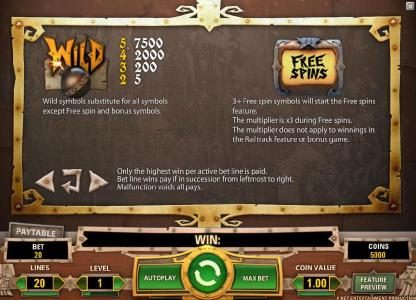 wild symbol paytable and free spins rules