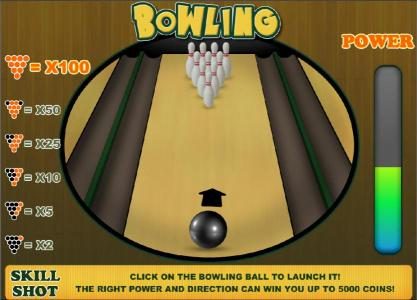 bonus feature game board - click bowling ball to launch it and earn multiplier