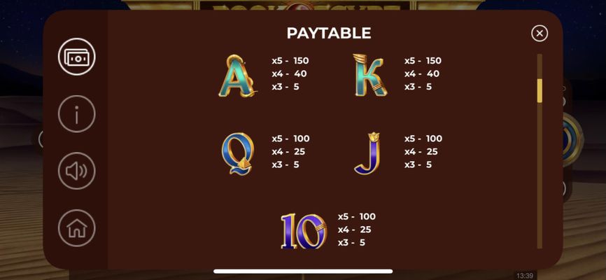 Low Value Symbols Paytable