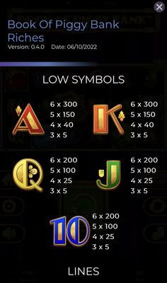 Low Value Symbols Paytable