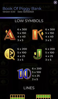 Low Value Symbols Paytable