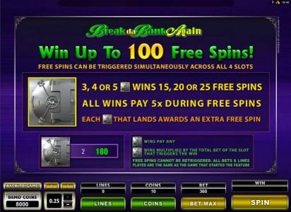 Scatter symbols rules and paytable. Win up to 100 free spins!