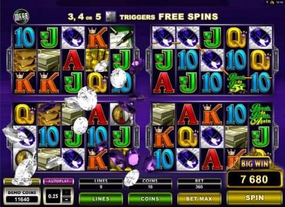 Big Win triggers a 7680 coin payout