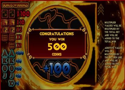 bonus feature pays out a 500 coin big win