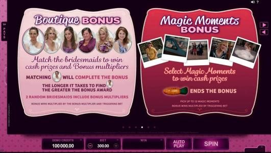 Game rules and how to play the Boutique Bonus and Magic Moments Bonus