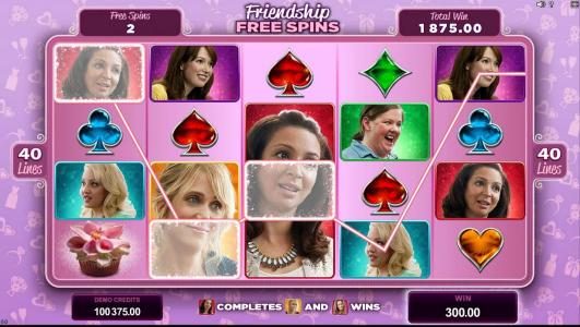 Multiple winning paylines triggers a big win during the Friendship Free Spins feature!