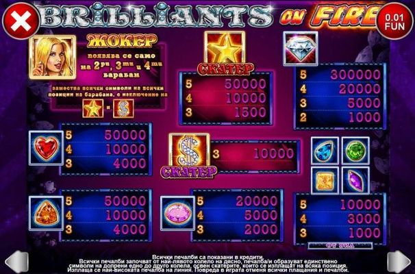 Slot game symbols paytable featuring gemstone inspired icons.