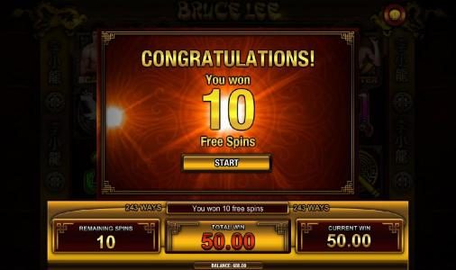 10 free spins awarded