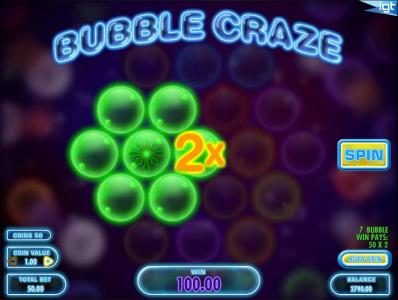 A 100.00 payout triggered by a transform bubble and a 2x bubble
