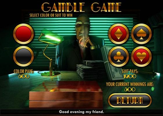 Gamble Feature - To gamble any win press Gamble then select Red or Black or Suit