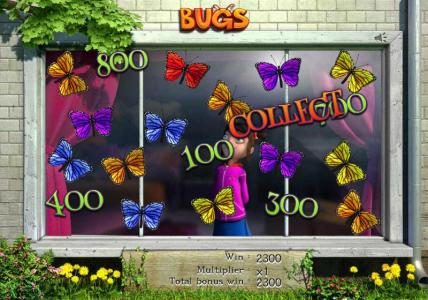 here is an example of the bonus round game board after selecting butterflies and the collect