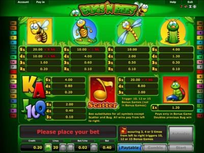 Slot game symbols paytable