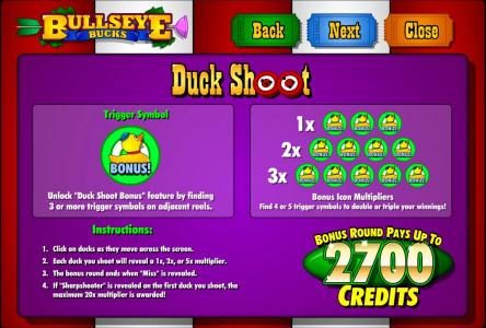 duck shoot bonus feature rules and paytable