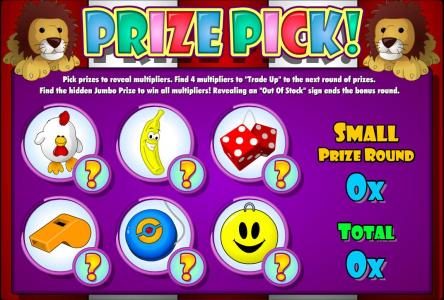 pick prizes to reveal multipliers. find 4 multipliers to trade up to the next round of prizes
