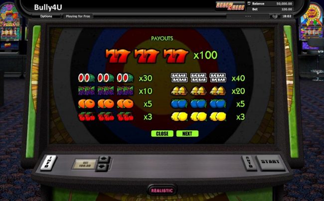 Slot game symbols paytable featuring fruit inspired icons.