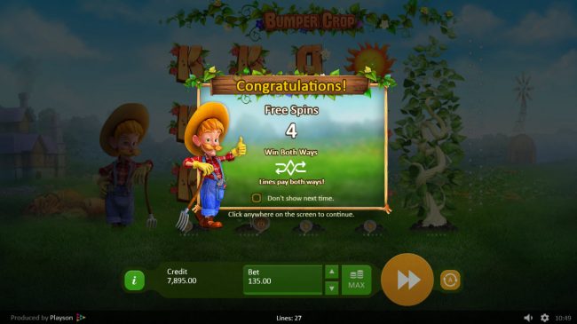 4 free spins awarded