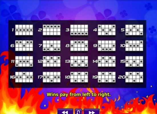 Payline Diagrams 1-20. Wins pay from left to right.