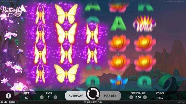 The reels will re-spin, if you land additional butterfly symbols, they will move to the left most reel positions and an additional re-spin will take place until no more butterfly symbols appear.