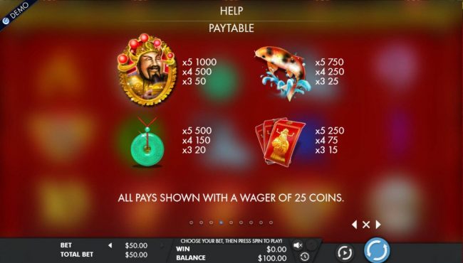 High value slot game symbols paytable.