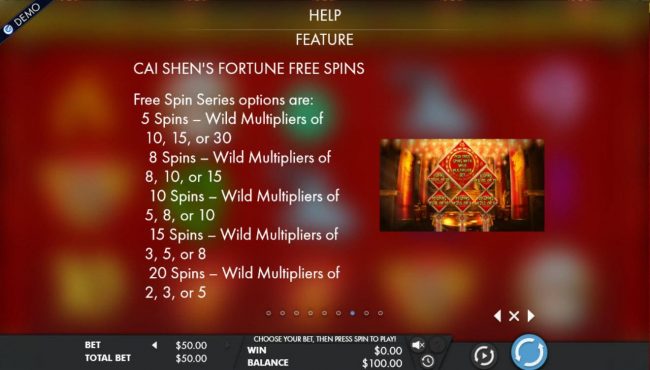 You will be able to select the number of free spins and multipliers that you would like to play