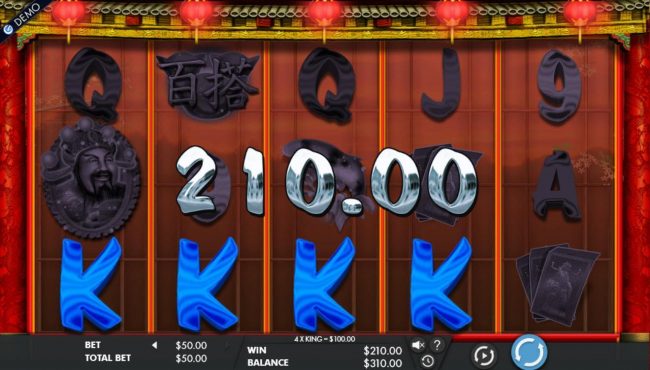 K symbols form a winning four of a kind leading to a 210.00 pay out.