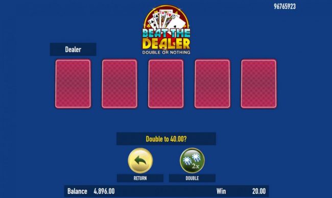 Beat The Dealer - Double or Nothing Gamble Feature Game Board - Select a card that is higher than the dealers for a chance to double your winnings.