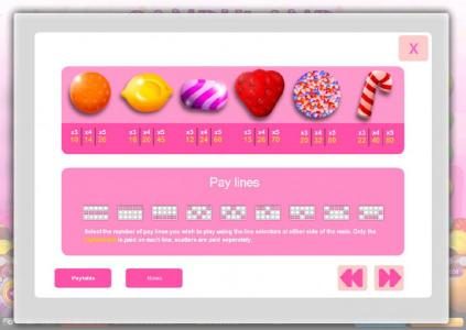 Slot game symbols paytable and payline diagrams